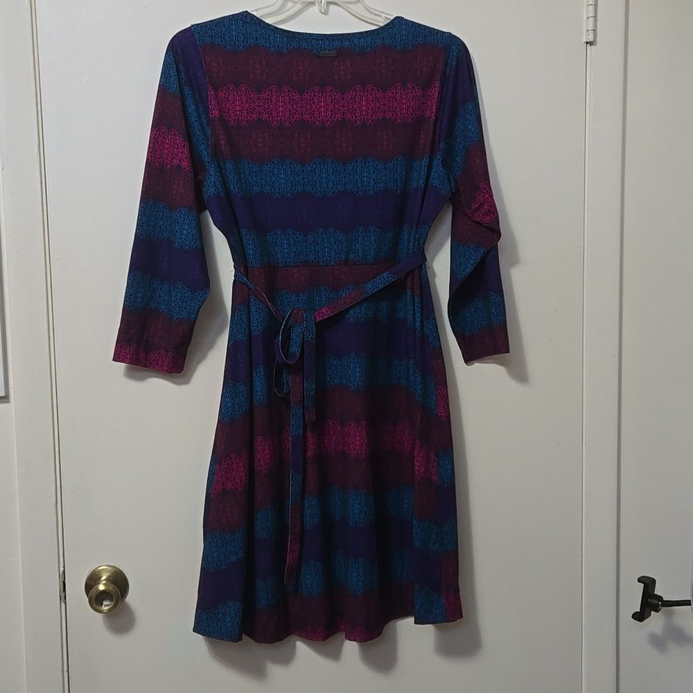 Merrell Dress Womens Size XL Striped Floral TIE Back Long Sleeve Midi Stretchy - Picture 8 of 8
